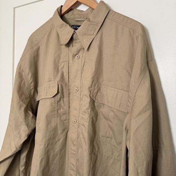 5.11 Tactical Shirt Mens Sz 2XL Reg Tan Long Sleeve Vented Utility Work Outdoor - Picture 2 of 10